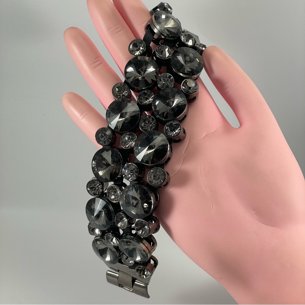 Bold Statement Smoke Glass Rhinestone Gunmetal Tone Chunky Tennis Bracelet